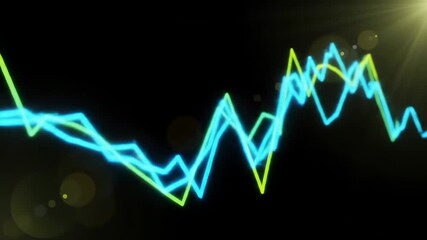 Glowing teal and lime lines form a dynamic graph against a black background, illuminated by lens flares - Powered by Adobe