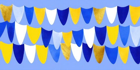 Colorful yellow blue and white bunting flags on blue background