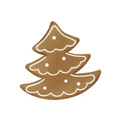 gingerbread cookies with white icing in the shape of a Christmas tree, isolate, transparent background, png