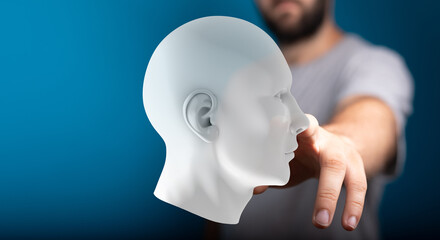 Digital technology, AI, future, innovation, interaction, concept, human, head, model, 3D, design, science, progress, virtual, reality