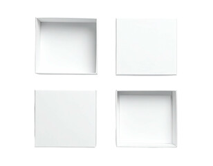 Four open, white square boxes arranged in a grid