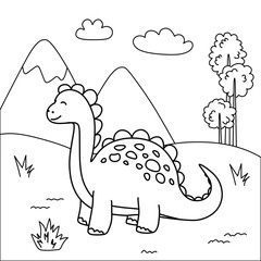 Happy Dinosaur in Nature – Coloring Sheet