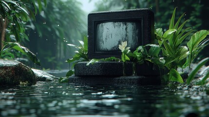 Vintage Television in a Rainforest Downpour