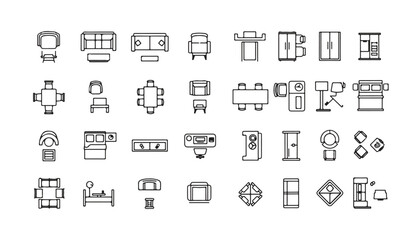 Hand drawn furniture and fixture icons for interior design