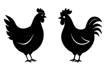 Black silhouettes of hen and rooster facing each other bird