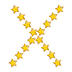 Golden stars elegantly arranged forming a bold X shape over a deep black backdrop