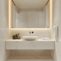 Minimalist Bathroom Interior with Marble and Soft Lighting