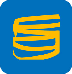 Fototapeta premium Abstract Yellow Geometric Shape with Curved Lines on Blue Background.