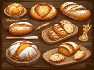 Assorted Artisan Breads and Bakery Goods on Wooden Table