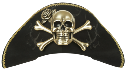 Elegant pirate captain hat with skull and crossbones for costume or party