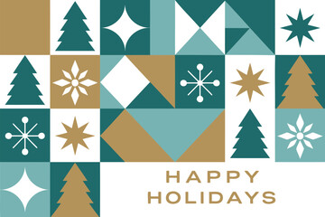 Happy holidays christmas tree star geometric pattern background