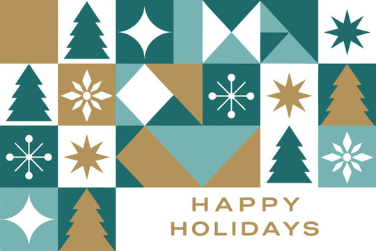 Happy holidays christmas tree star geometric pattern background