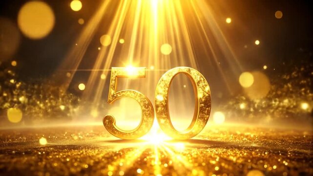 Golden Number 50 Celebration with Sparkling Light Effects