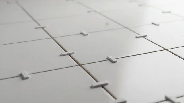 White ceramic tiles arranged in a grid pattern on the floor  