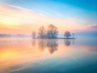 Fototapeta premium Island in lake at sunrise