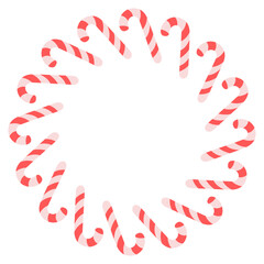 Candy Cane Wreath with Colorful Sweets and Holiday Decoration. Vector Illustration
