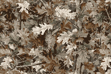 Tree forest camouflage seamless pattern design pattern for hunting and military uniforms. Hunting camouflage. Vector camouflage pattern.