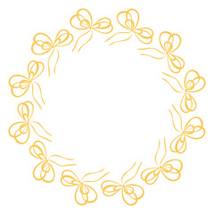 Yellow Bows Wreath with Decorative Ribbons. Round Frame. Vector Illustration
