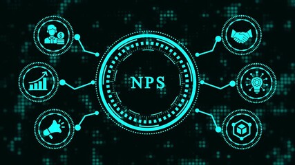 Naps net promoter score concept business, technology, internet and networking concept futuristic abstract background with glowing icons and text.