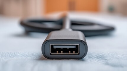 Medical electronics factory, A close-up image of a USB connector, showcasing its detailed design against a blurred background.