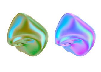 Two abstract iridescent blobs isolated on transparent background