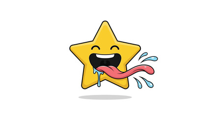 Fototapeta premium A funny cartoon star character sticking its tongue out with drool dripping.