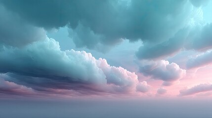 Dramatic Sky with Stormy Clouds in Teal and Pink Hues and Dreamy Atmosphere