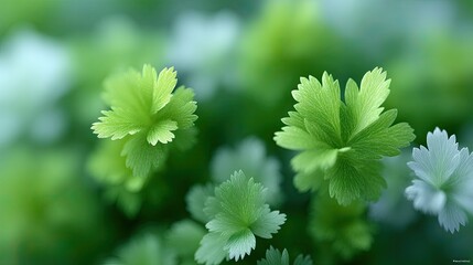 Close Up of Vibrant Green Plant Leaves with Detailed Texture in Natural Light Cinematic Macro Shot