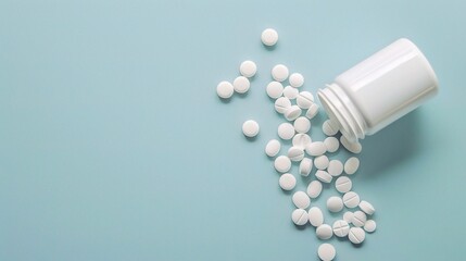 Top View of Spilled White Pills: A High-Angle Macro Shot with Ample Copy Space