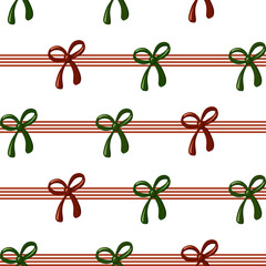 Seamless Christmas Bow Pattern with Red and Green Ribbons. Perfect for holiday wrapping paper, textile print, gift design, and Christmas decorations.