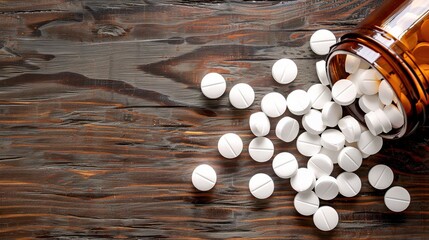 Top View of Spilled White Pills: A High-Angle Macro Shot with Ample Copy Space