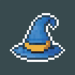 blue wizard hat in pixel art style