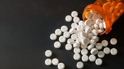 Top View of Spilled White Pills: A High-Angle Macro Shot with Ample Copy Space