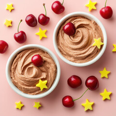 Soft Japanese Chocolate Pudding Pattern with Cherries and Stars