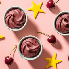Soft Japanese Chocolate Pudding With Cherry And Star Elements