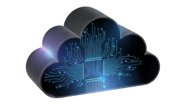 Modern cloud computing concept with glowing circuit board connections