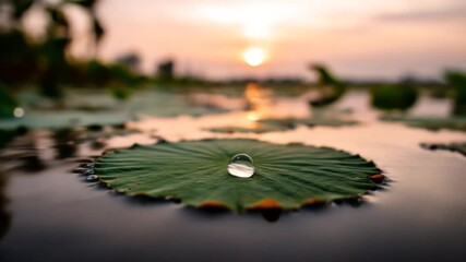 Dewdrop on lotus leaf sunset - Powered by Adobe