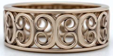 Elegant Rose Gold Filigree Ring Design, Intricate Swirl Pattern Wedding Band Jewelry Macro Photography