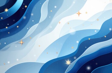 Naklejka premium Abstract flowing waves in shades of blue and white with sparkling stars creating a dreamy night sky effect