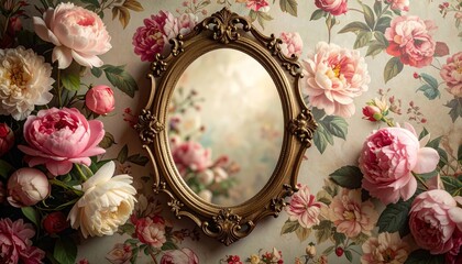Vintage Mirror on Floral Wall