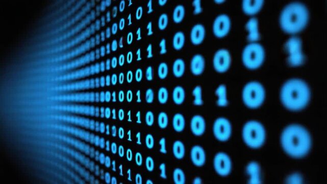 Binary Code Abstraction: A mesmerizing display of digital binary code, illuminating the essence of technology with its blue light and intricate patterns.