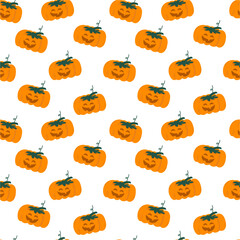 Seamless Halloween pumpkin pattern with autumn leaves. Colorful seamless Halloween pattern with carved pumpkins, autumn leaves, stars, and seasonal decorations, perfect for festive backgrounds