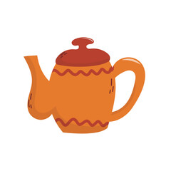 Round orange ceramic teapot autumn cozy. Charming round orange teapot made of ceramic, perfect for cozy autumn tea moments, warm kitchens, and rustic seasonal atmospheres.
