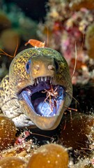 Moray eel eating shrimp