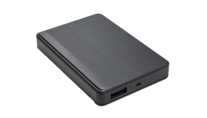 Small black electronic device isolated on transparent background