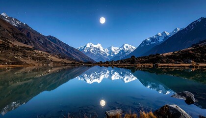 Mountains reflect in lake