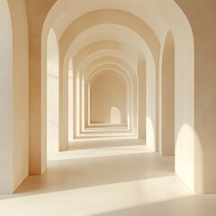 Fototapeta premium Ancient Gothic stone corridor and cloister with arches and columns in an old European church or monastery interior