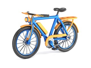 Fototapeta premium Cartoon style blue orange bicycle Orthographic view 3D