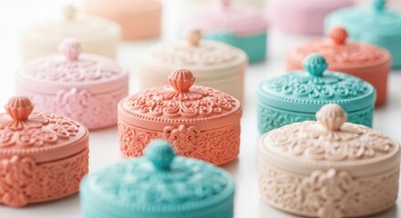 Decorative Pastel Colored Trinket Boxes for Storage and Decor