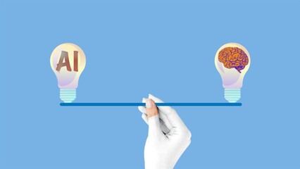 Artificial Intelligence vs Human Brain balance concept creative illustration of AI and human intelligence in light bulbs, symbolizing technology, innovation, and future collaboration
